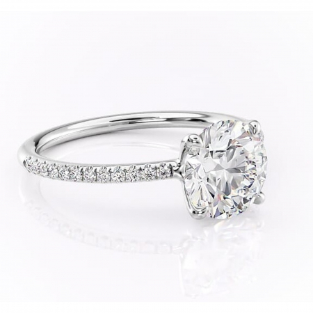 Accent - Inel de logodnă Adelaide din aur Alb 14kt cu moissanite tăietură rotundă – Montură pavé rafinată pentru profil jos | Personalizează și configurează gratuit online