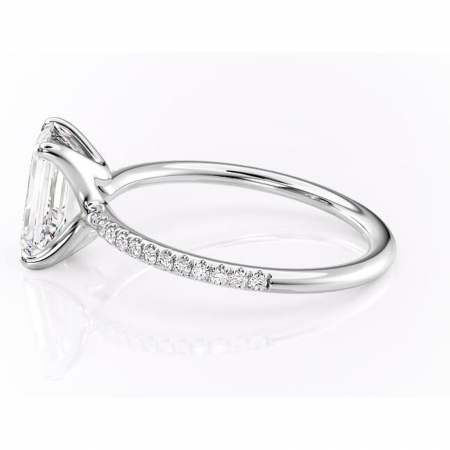 Inel de logodnă Adelaide din aur Alb 14kt cu moissanite tăietură smarald – Montură pavé rafinată pentru profil jos | Personalizează și configurează gratuit online [5]