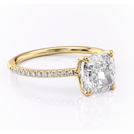 18K - Inel de logodnă Adelaide din aur Galben 18kt cu moissanite tăietură pernă – Montură pavé rafinată pentru profil jos | Personalizează și configurează gratuit online