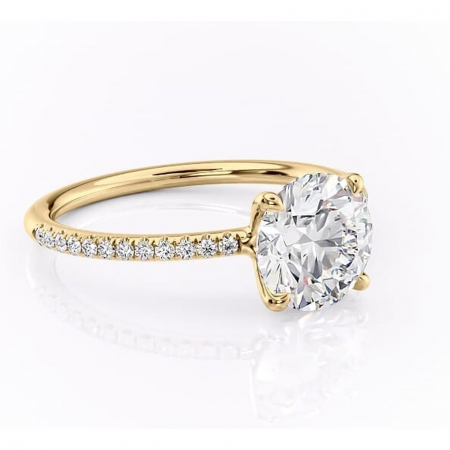 Aur galben - Inel de logodnă Adelaide din aur Galben 14kt cu moissanite tăietură rotundă – Montură pavé rafinată pentru profil jos | Personalizează și configurează gratuit online