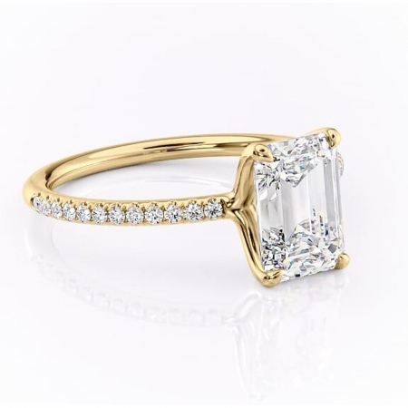 Aur galben - Inel de logodnă Adelaide din aur Galben 18kt cu moissanite tăietură smarald – Montură pavé rafinată pentru profil jos | Personalizează și configurează gratuit online