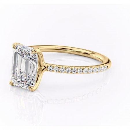 Inel de logodnă Adelaide din aur Galben 14kt cu moissanite tăietură smarald – Montură pavé rafinată pentru profil jos | Personalizează și configurează gratuit online [6]