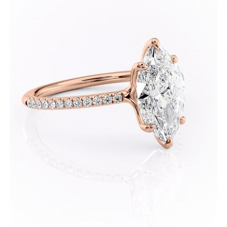 Marquise - Inel de logodnă Adelaide din aur Rose 18kt cu moissanite tăietură marquise – Montură pavé rafinată pentru profil jos | Personalizează și configurează gratuit online
