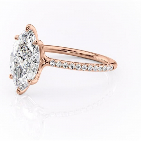 Inel de logodnă Adelaide din aur Rose 18kt cu moissanite tăietură marquise – Montură pavé rafinată pentru profil jos | Personalizează și configurează gratuit online [6]