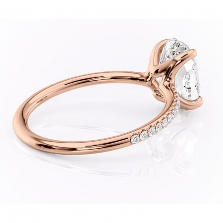 Inel de logodnă Adelaide din aur Rose 14kt cu moissanite tăietură ovală – Montură pavé rafinată pentru profil jos | Personalizează și configurează gratuit online [2]