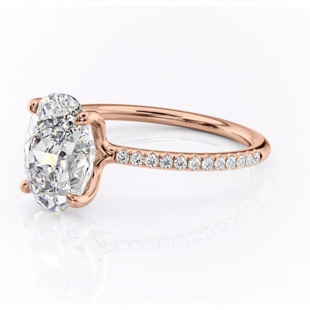 Inel de logodnă Adelaide din aur Rose 14kt cu moissanite tăietură ovală – Montură pavé rafinată pentru profil jos | Personalizează și configurează gratuit online [6]