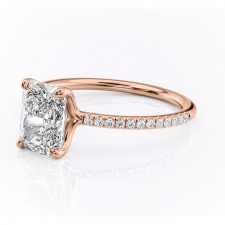 Inel de logodnă Adelaide din aur Rose 14kt cu moissanite tăietură radiantă – Montură pavé rafinată pentru profil jos | Personalizează și configurează gratuit online [6]