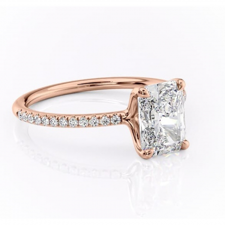 18K - Inel de logodnă Adelaide din aur Rose 18kt cu moissanite tăietură radiantă – Montură pavé rafinată pentru profil jos | Personalizează și configurează gratuit online
