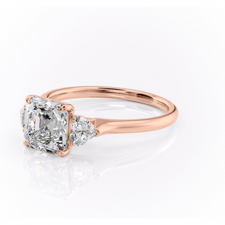 Inel de logodnă Aislyn din aur Rose 14kt cu moissanite tăietură asscher – Montură cu trei pietre rafinată pentru profil înalt | Personalizează și configurează gratuit online [6]