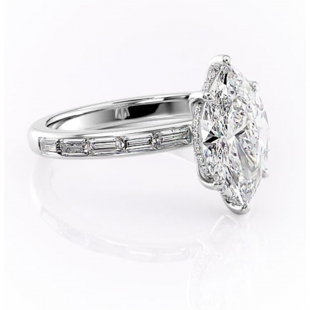 Marquise - Inel de logodnă Alexandra din aur Alb 14kt cu moissanite tăietură marquise – Montură cu canal rafinată pentru profil înalt | Personalizează și configurează gratuit online