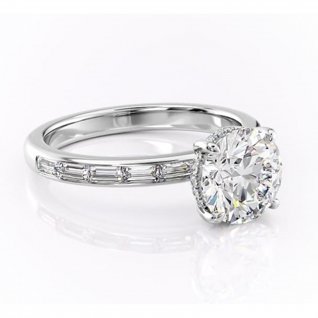 Aur alb - Inel de logodnă Alexandra din aur Alb 14kt cu moissanite tăietură rotundă – Montură cu canal rafinată pentru profil înalt | Personalizează și configurează gratuit online