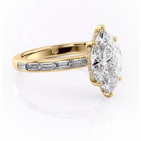 14K - Inel de logodnă Alexandra din aur Galben 14kt cu moissanite tăietură marquise – Montură cu canal rafinată pentru profil înalt | Personalizează și configurează gratuit online