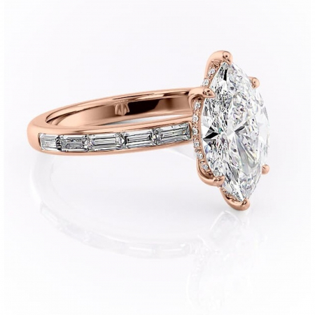 Marquise - Inel de logodnă Alexandra din aur Rose 18kt cu moissanite tăietură marquise – Montură cu canal rafinată pentru profil înalt | Personalizează și configurează gratuit online