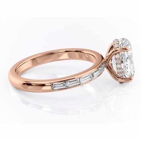 Inel de logodnă Alexandra din aur Rose 14kt cu moissanite tăietură ovală – Montură cu canal rafinată pentru profil înalt | Personalizează și configurează gratuit online [1]