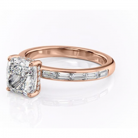 Inel de logodnă Alexandra din aur Rose 18kt cu moissanite tăietură pernă – Montură cu canal rafinată pentru profil înalt | Personalizează și configurează gratuit online [6]