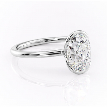 Ovală - Inel de logodnă Alouette din aur Alb 14kt cu moissanite tăietură ovală – Solitar rafinată pentru profil mediu | Personalizează și configurează gratuit online