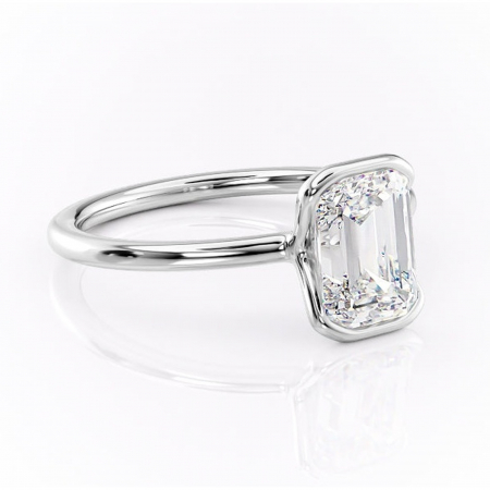 Smarald - Inel de logodnă Alouette din aur Alb 14kt cu moissanite tăietură smarald – Solitar rafinată pentru profil mediu | Personalizează și configurează gratuit online