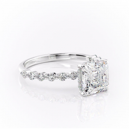 Asscher - Inel de logodnă Amara din aur Alb 14kt cu moissanite tăietură asscher – Pietre laterale rafinată pentru profil înalt | Personalizează și configurează gratuit online