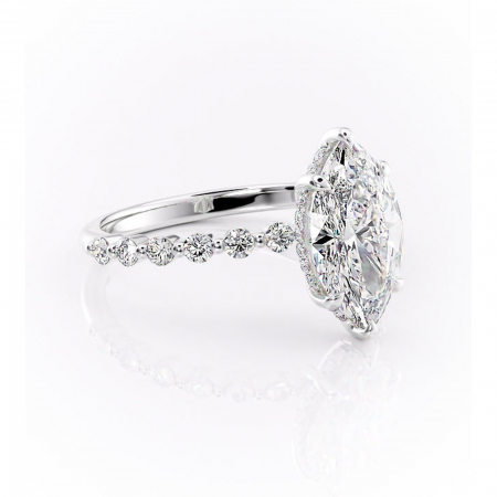 Marquise - Inel de logodnă Amara din aur Alb 14kt cu moissanite tăietură marquise – Pietre laterale rafinată pentru profil înalt | Personalizează și configurează gratuit online