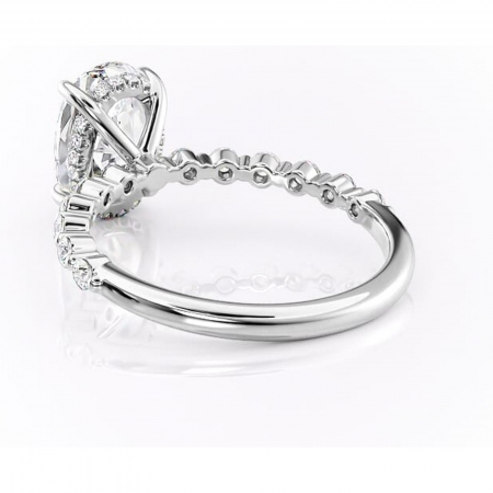 Inel de logodnă Amara din aur Alb 14kt cu moissanite tăietură ovală – Pietre laterale rafinată pentru profil înalt | Personalizează și configurează gratuit online [3]