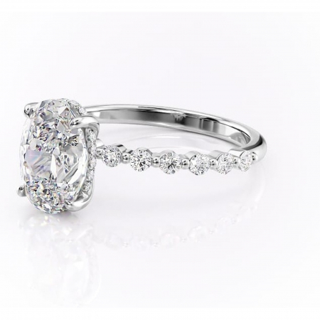 Inel de logodnă Amara din aur Alb 14kt cu moissanite tăietură ovală – Pietre laterale rafinată pentru profil înalt | Personalizează și configurează gratuit online [6]