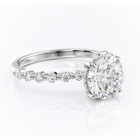 Halo - Inel de logodnă Amara din aur Alb 14kt cu moissanite tăietură rotundă – Pietre laterale rafinată pentru profil înalt | Personalizează și configurează gratuit online