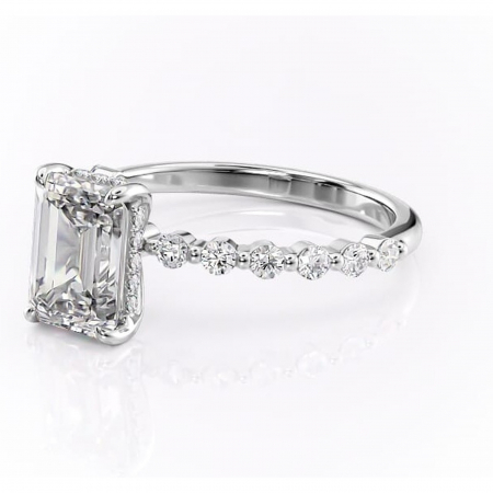 Inel de logodnă Amara din aur Alb 14kt cu moissanite tăietură smarald – Pietre laterale rafinată pentru profil înalt | Personalizează și configurează gratuit online [6]