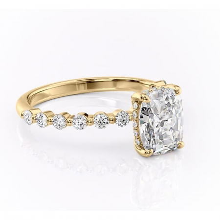 Pernă alungită - Inel de logodnă Amara din aur Galben 14kt cu moissanite tăietură asscher – Pietre laterale rafinată pentru profil înalt | Personalizează și configurează gratuit online