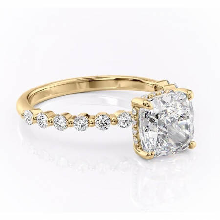 Pernă - Inel de logodnă Amara din aur Galben 18kt cu moissanite tăietură pernă – Pietre laterale rafinată pentru profil înalt | Personalizează și configurează gratuit online