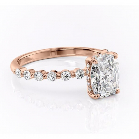 Aur roz - Inel de logodnă Amara din aur Rose 14kt cu moissanite tăietură asscher – Pietre laterale rafinată pentru profil înalt | Personalizează și configurează gratuit online