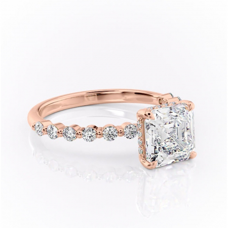 Asscher - Inel de logodnă Amara din aur Rose 18kt cu moissanite tăietură asscher – Pietre laterale rafinată pentru profil înalt | Personalizează și configurează gratuit online