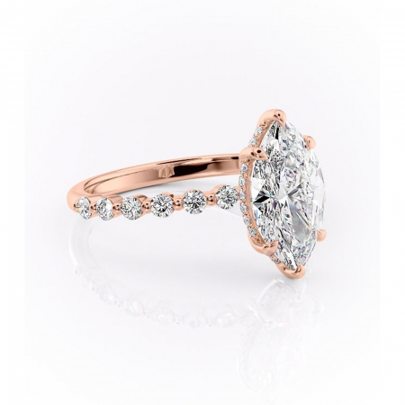 14K - Inel de logodnă Amara din aur Rose 14kt cu moissanite tăietură marquise – Pietre laterale rafinată pentru profil înalt | Personalizează și configurează gratuit online