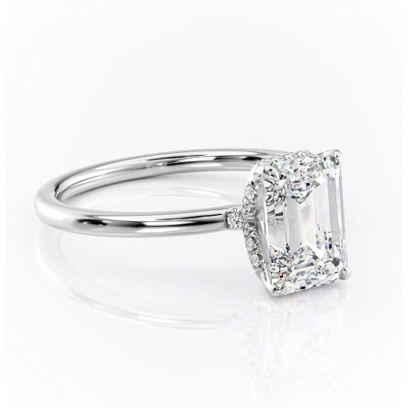 Smarald - Inel de logodnă Amethyst din aur Alb 14kt cu moissanite tăietură smarald – Solitar rafinată pentru profil înalt | Personalizează și configurează gratuit online