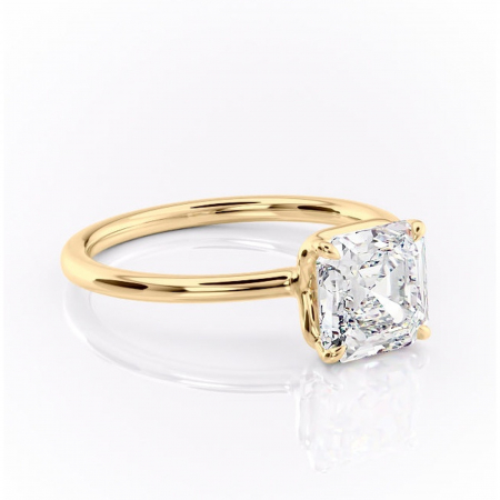 18K - Inel de logodnă Amethyst din aur Galben 18kt cu moissanite tăietură asscher – Solitar rafinată pentru profil înalt | Personalizează și configurează gratuit online