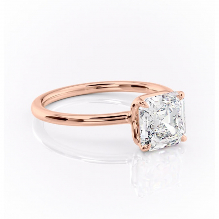 18K - Inel de logodnă Amethyst din aur Rose 18kt cu moissanite tăietură asscher – Solitar rafinată pentru profil înalt | Personalizează și configurează gratuit online