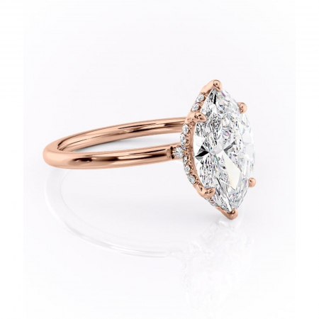 14K - Inel de logodnă Amethyst din aur Rose 14kt cu moissanite tăietură marquise – Solitar rafinată pentru profil înalt | Personalizează și configurează gratuit online