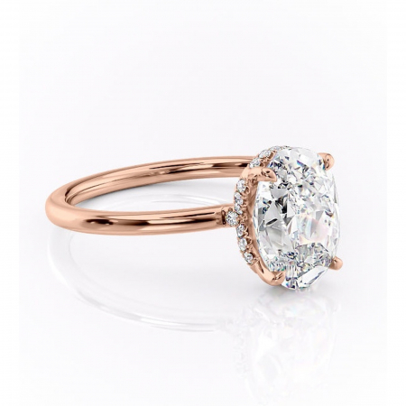 14K - Inel de logodnă Amethyst din aur Rose 14kt cu moissanite tăietură ovală – Solitar rafinată pentru profil înalt | Personalizează și configurează gratuit online