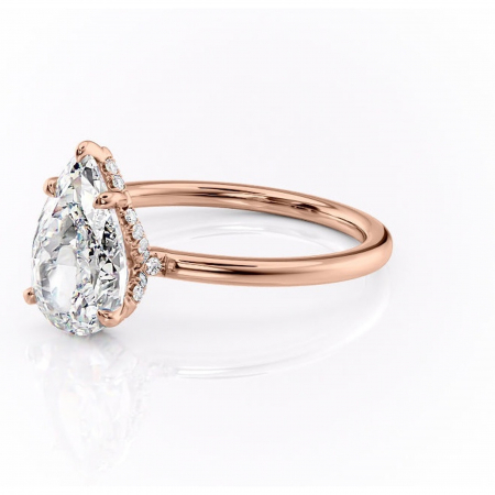 Inel de logodnă Amethyst din aur Rose 14kt cu moissanite tăietură pară – Solitar rafinată pentru profil înalt | Personalizează și configurează gratuit online [6]