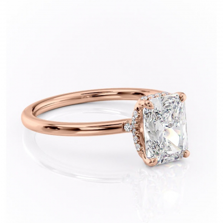 14K - Inel de logodnă Amethyst din aur Rose 14kt cu moissanite tăietură radiantă – Solitar rafinată pentru profil înalt | Personalizează și configurează gratuit online