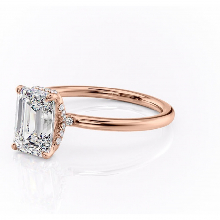 Inel de logodnă Amethyst din aur Rose 14kt cu moissanite tăietură smarald – Solitar rafinată pentru profil înalt | Personalizează și configurează gratuit online [6]