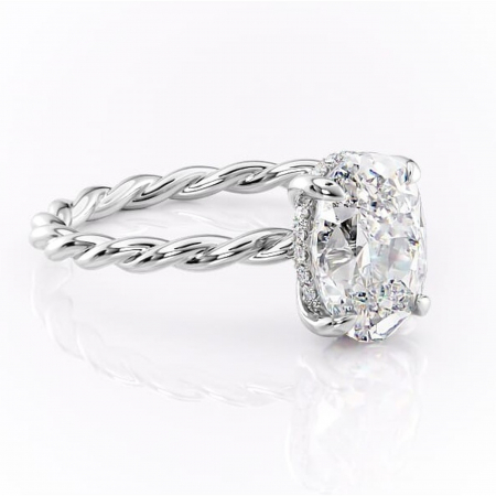 Alege forma Moissanit - Inel de logodnă Anastasia din aur Alb 14kt cu moissanite tăietură ovală – Solitar rafinată pentru profil înalt | Personalizează și configurează gratuit online