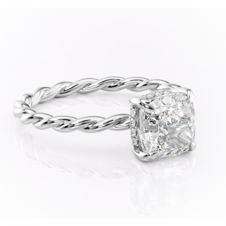 Alege forma Moissanit - Inel de logodnă Anastasia din aur Alb 14kt cu moissanite tăietură pernă – Solitar rafinată pentru profil înalt | Personalizează și configurează gratuit online