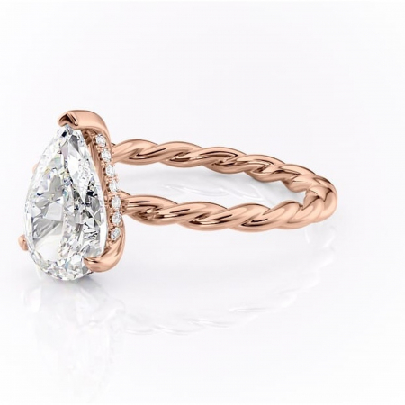 Inel de logodnă Anastasia din aur Rose 14kt cu moissanite tăietură pară – Solitar rafinată pentru profil înalt | Personalizează și configurează gratuit online [6]