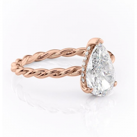 Inele de Logodnă - Inel de logodnă Anastasia din aur Rose 14kt cu moissanite tăietură pară – Solitar rafinată pentru profil înalt | Personalizează și configurează gratuit online