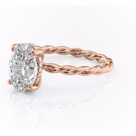 Inel de logodnă Anastasia din aur Rose 18kt cu moissanite tăietură ovală – Solitar rafinată pentru profil înalt | Personalizează și configurează gratuit online [6]