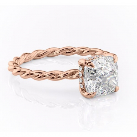 Aur roz - Inel de logodnă Anastasia din aur Rose 14kt cu moissanite tăietură pernă – Solitar rafinată pentru profil înalt | Personalizează și configurează gratuit online