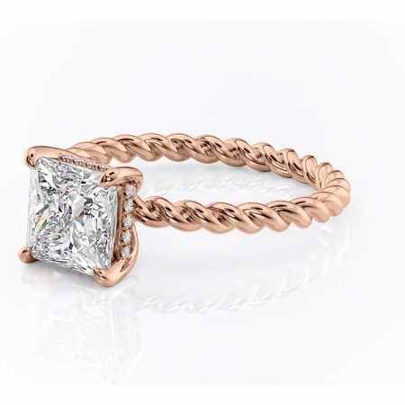 Inel de logodnă Anastasia din aur Rose 14kt cu moissanite tăietură princess – Solitar rafinată pentru profil înalt | Personalizează și configurează gratuit online [6]