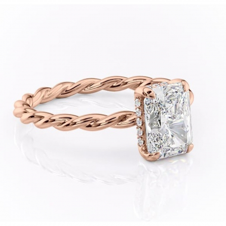 Aur roz - Inel de logodnă Anastasia din aur Rose 18kt cu moissanite tăietură radiantă – Solitar rafinată pentru profil înalt | Personalizează și configurează gratuit online