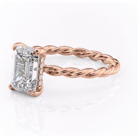 Inel de logodnă Anastasia din aur Rose 18kt cu moissanite tăietură smarald – Solitar rafinată pentru profil înalt | Personalizează și configurează gratuit online [6]