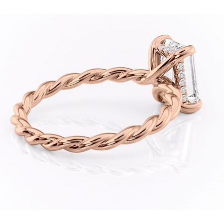 Inel de logodnă Anastasia din aur Rose 18kt cu moissanite tăietură smarald – Solitar rafinată pentru profil înalt | Personalizează și configurează gratuit online [2]